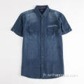 Chemises d&#39;hiver en tissu épais à manches courtes indigo pour hommes